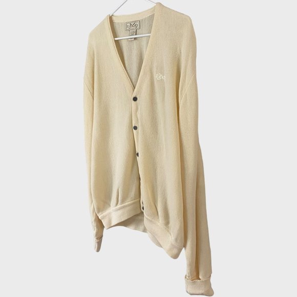 Vintage IZOD V-Neck Button-Front Golf Cardigan Mens XL Cream Long-Sleeve Sweater - Picture 2 of 11